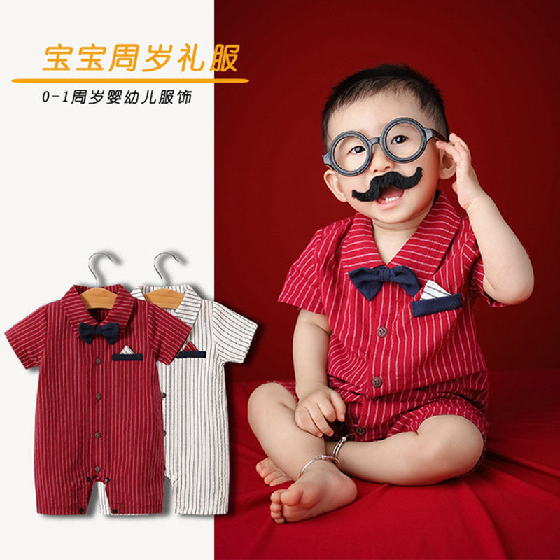 Gentleman male baby romper summer dress baby one-piece clothes newborn full moon hundred-day banquet one-year-old summer dress