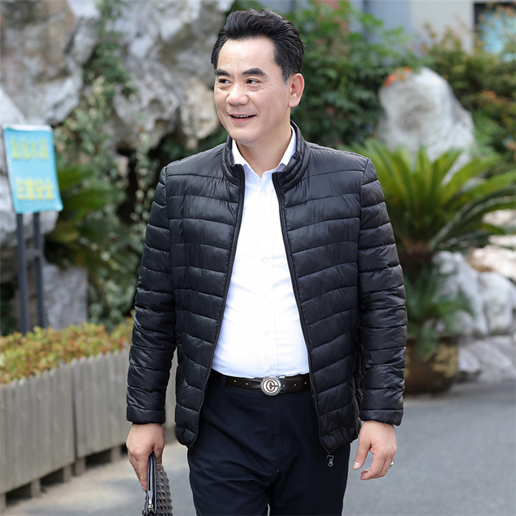 Đàn ông trung niên xuống nhẹ áo khoác cotton mùa thu và mùa đông mới trung niên nam đứng áo khoác cổ áo 40-60 tuổi cha áo khoác cotton áo phao nam hàn quốc