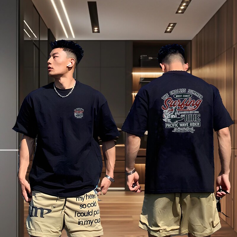 Plus Size 150kg Pure Cotton T-Shirt, Retro Trendy Brand, Short-Sleeved Men's Summer New Style, Loose Heavyweight Crew Neck