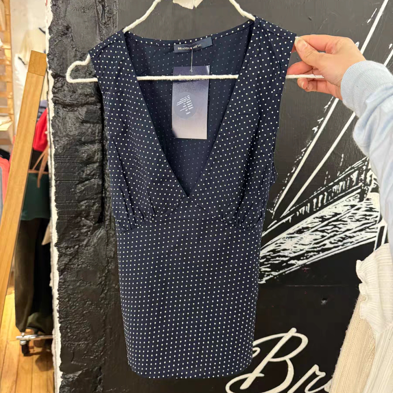 Bm Polka Dot Print Sleeveless T-Shirt for Women, Official Website, New Summer Style, Deep V-Neck, Sexy, Versatile, Tie-Waist Vest Top