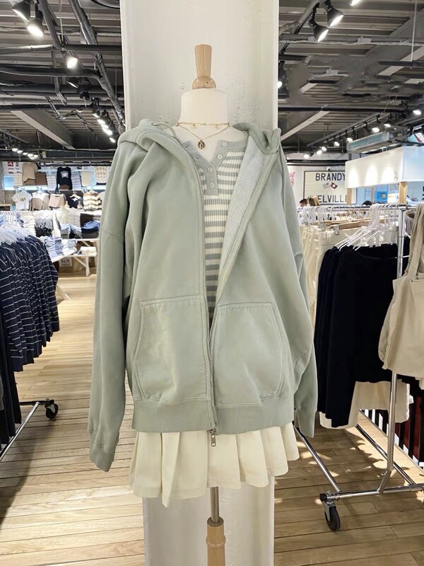 Bm Official Website Zhao Lusi Same Style Sweatshirt Jacket Bm Autumn and Winter Casual Versatile Slimming Solid Color Zipper Hooded Cardigan for Women