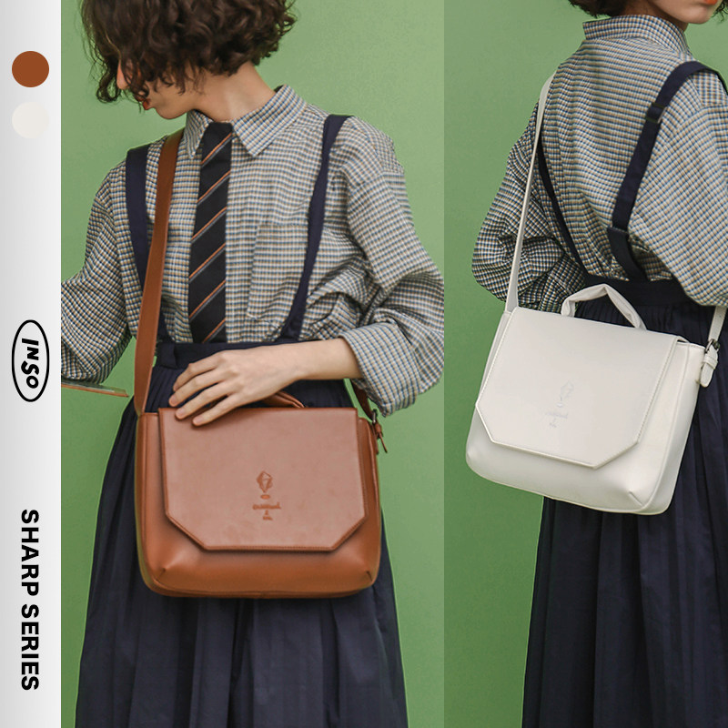 INSO Print Tree Original Embroidery Satchel Single Shoulder Bag Women Academy Wind Skew Satchel Brief Jk Uniform Hand Bag