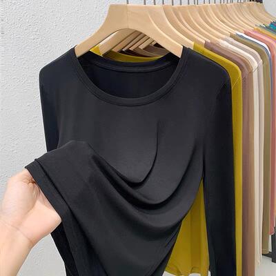 Modal fabric round-neck long-sleeved base layer, mask T-shirt for women 2026 Spring and autumn. It's trendy to pair with a large-sized thin top inside