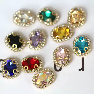 Colored oval gemstone gold bottom diamond buckle Xiuhe clothing wedding decorations shoes bag repair diamond neckline drill