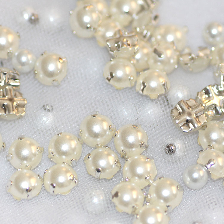 Silver base white hand-stitched beads 8mm DIY jewelry accessories clothing accessories shoes bag decorations