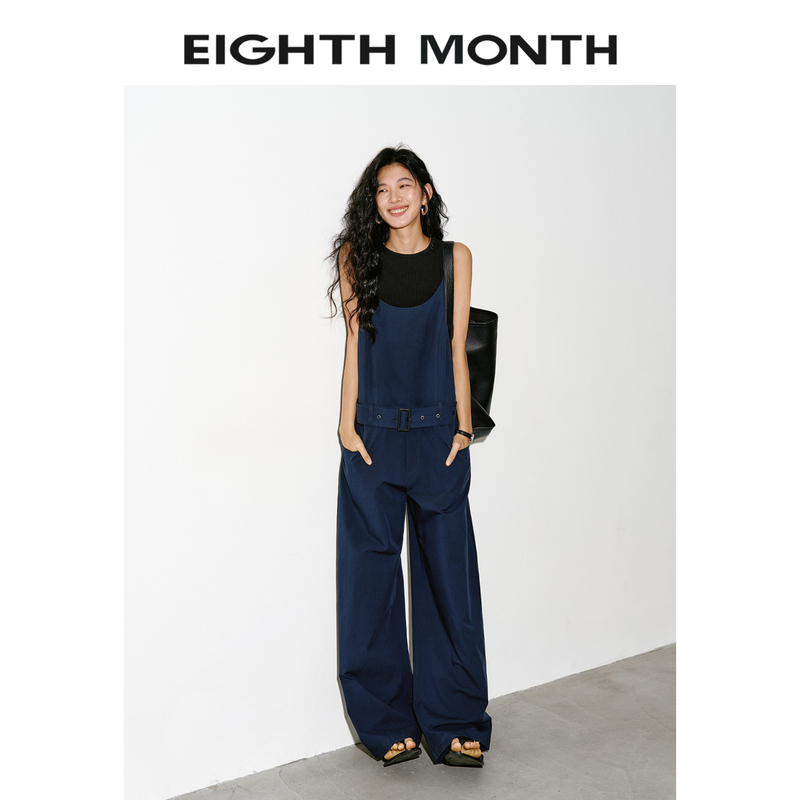 Eighthmonth August【Limited Time Offer 5% off】Navy Blue Women's Jumpsuit with Straps 2026 Summer Wide-Leg Long Style Eighthmonth August【Limited Time Offer 5% off】Navy Blue Women's Jumpsuit with Straps 2026 Summer Wide-Leg Long Style