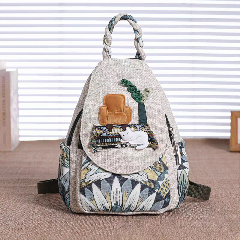 New Original Parent-Child Artistic Versatile Canvas Backpack, Fresh and Three-Dimensional Cat Design, Casual and Lightweight Backpack