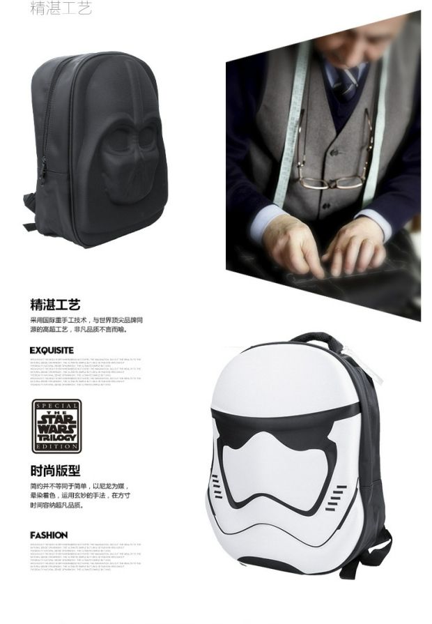 STARWARS Creative Star Wars 3D Personal 3D Ba lô Chiến binh Đen và Trắng Ba lô cá tính balo nữ đi học