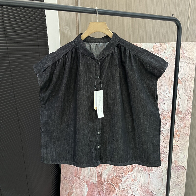 「Muzao Selected」Heavyweight Round Neck Loose Sleeveless Denim Shirt for Women E7835 「Muzao Selected」Heavyweight Round Neck Loose Sleeveless Denim Shirt for Women E7835