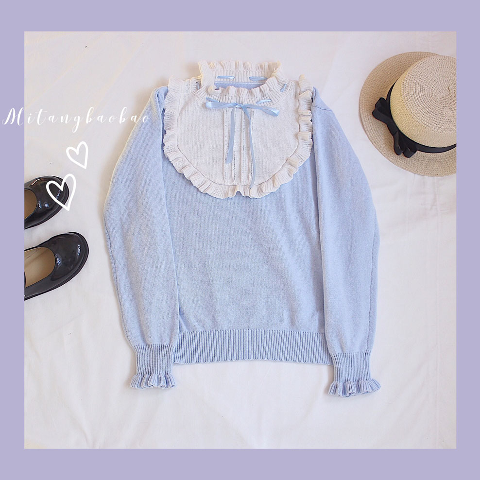 Homemade Little Maid Tạp chí Nhật Bản Sweet Girl Soft Girl Wind Ruffled Ear Ears Áo thun áo nữ trung niên