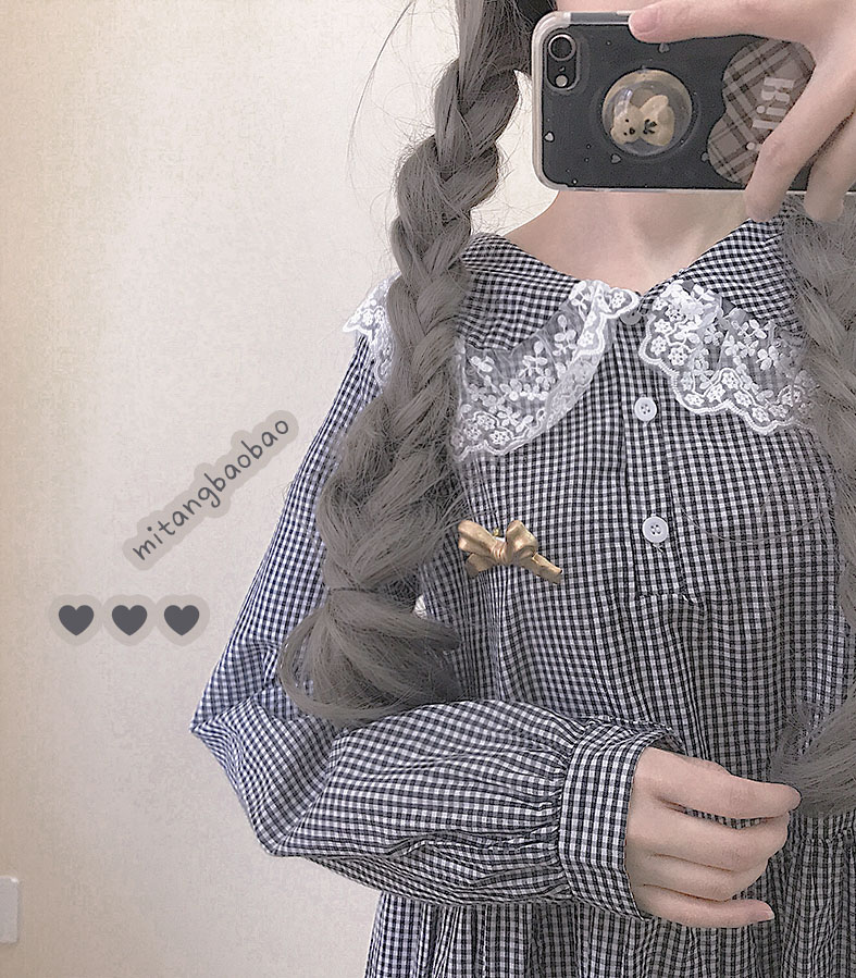 Homemade Nhật Bản kẻ sọc ren in gió retro nhỏ tươi váy đáy váy mùa xuân cô gái 	váy hack eo