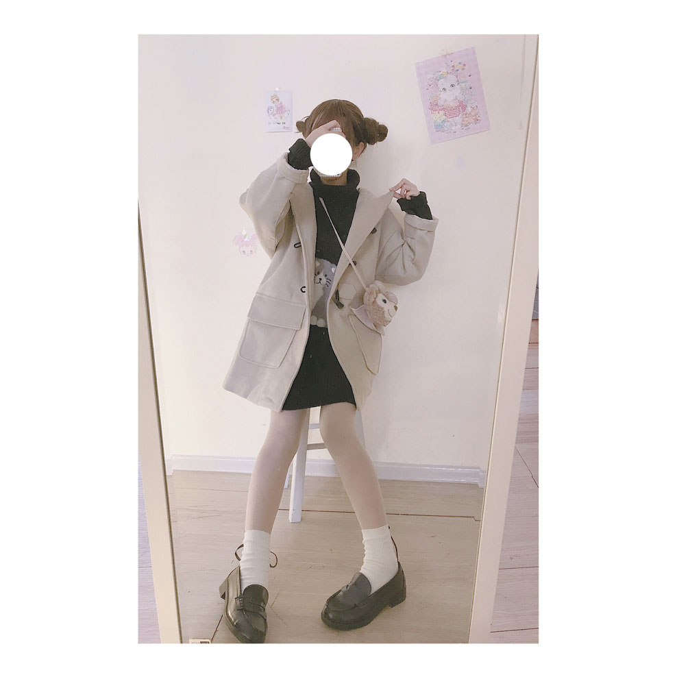 Homemade retro sừng Nhật Bản sinh viên cổ điển cảm giác lỏng lẻo áo khoác dài mùa đông cotton áo khoác cô gái áo bông - Bông áo khoác lông vũ dáng dài nữ