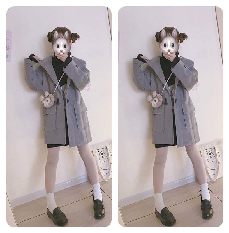 Homemade retro sừng Nhật Bản sinh viên cổ điển cảm giác lỏng lẻo áo khoác dài mùa đông cotton áo khoác cô gái áo bông - Bông shop áo phao nữ