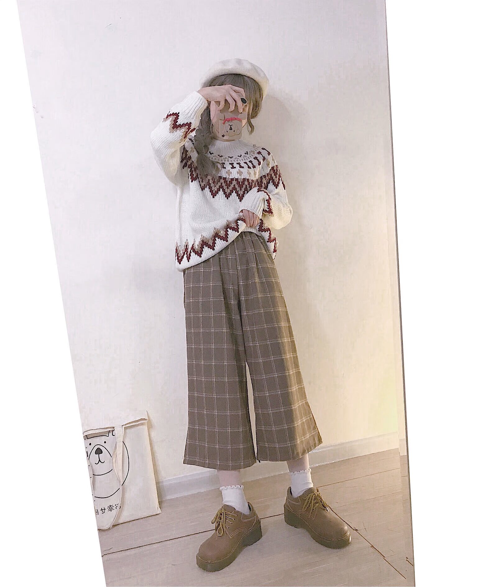 Phong cách dân tộc tự chế áo len gió Bắc Âu retro jacquard cô gái mũ trùm đầu cardigan nữ