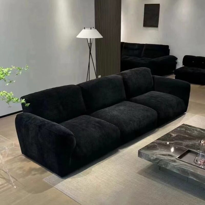 Italian Minimalist Retro Grand Sofa Fabric Chenille down Backrest Adjustable Straight Row Petal Black Sofa