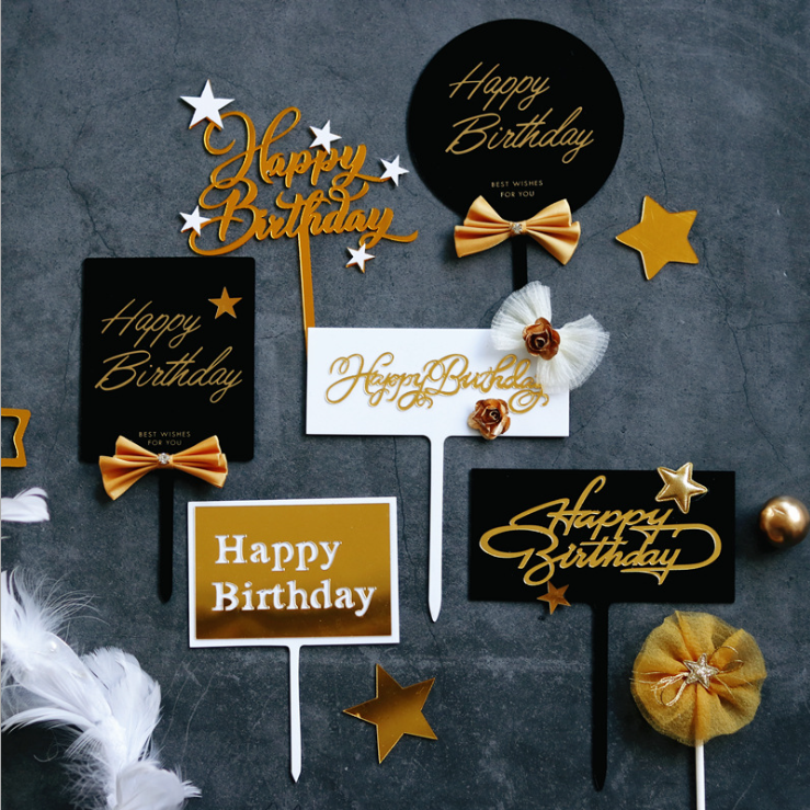 Birthday Cake Decoration Square Hot Gold Letters Stars Flowers Butterfly Knot Inlaid With Acrylic Iron Art Flowers Inserts-Taobao