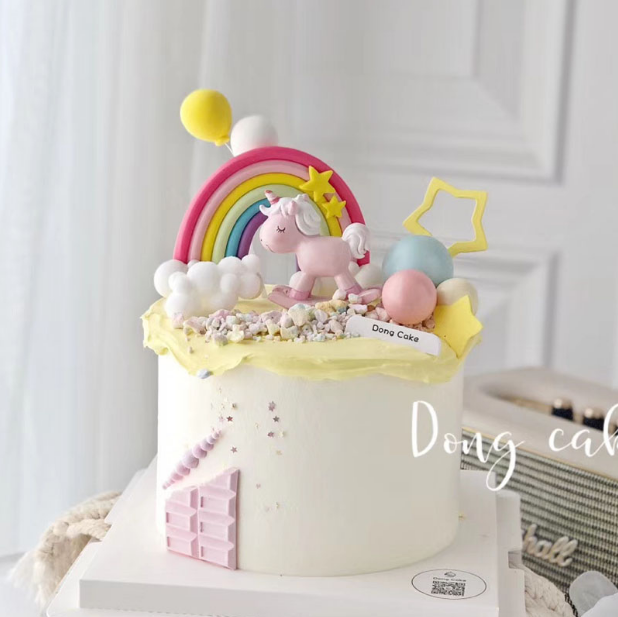 Net red cartoon cute birthday cake decoration shaking horse unicorn rainbow clay balloon arch decoration