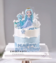 Cartoon Birthday Cake Decorated with Princess Sisi Princess Beautiful Castle Crown Princess Crown Fairy