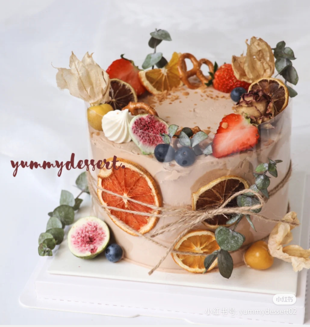 Simply small freshly birthday cake decorated fruit and vegetables dry figs dry leisure fruit dry grapefruit lemon dry