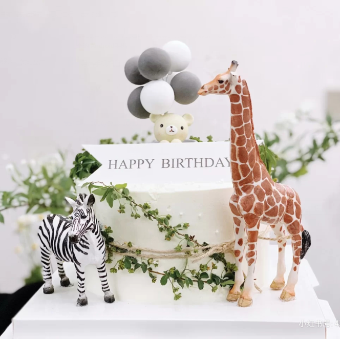 Cartoon Birthday Cake Decorated Simulation Wildlife Giraffe Zebra Balloon Balloon Piece Play Doll