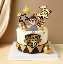 Fathers Festival Baking Cake Decoration Black Gold Soft Pottery Party Hat Glasses Dad Super HERO cake placement