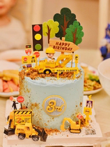 Baking cake decorated large bulldozer excavator tower crane engineering road plate small boy cake fittings plugin