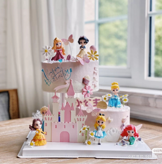 Cartoon Birthday Cake Decoration Swing for Mini 8 Princess Swing Piece Castle Net Red Girl White Snow Bell Princess