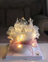 Goddess Festival Crown Cake Decoration Wrinkled Yarn with Bouquet Cake Surrounded Queen Happy Festival