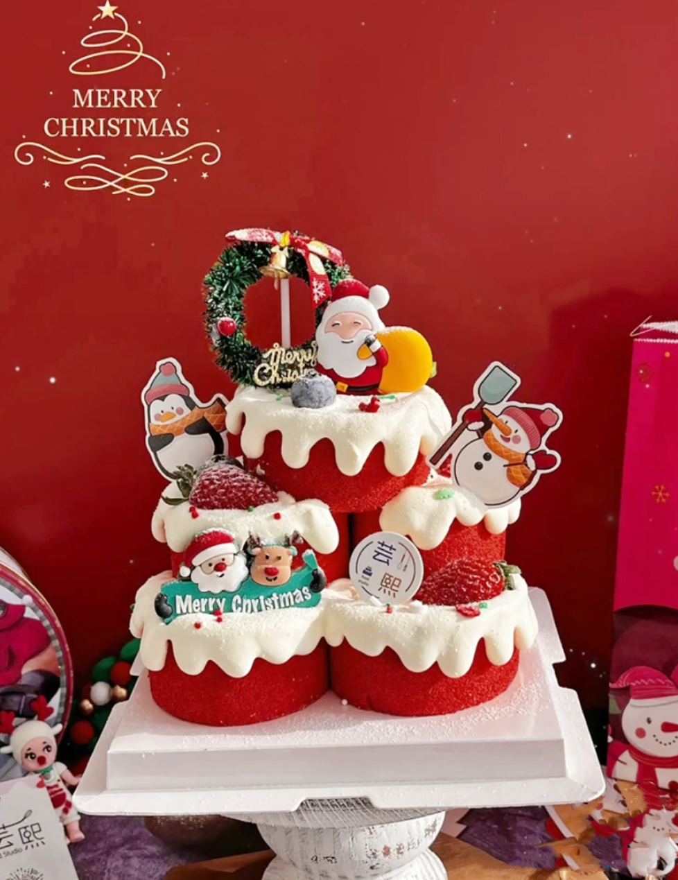 2023 Christmas Laminated Loft Cake Decoration Pendulum soft glue Santa Claus snowman gift box elk swing piece 