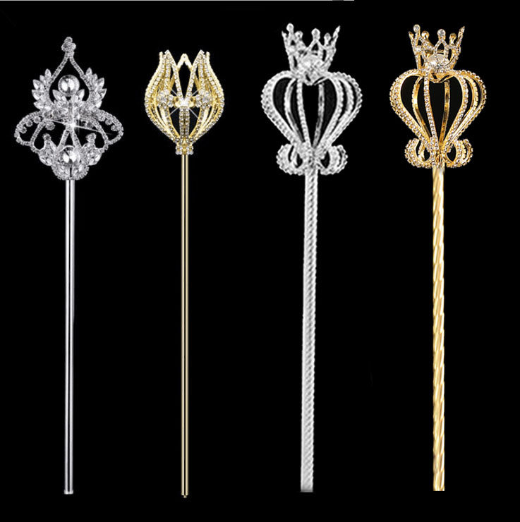 Queen's Scepter Alloy Gemstone Cane Program Host Magic Fairy Wand Performance Props Princess Angel Wand