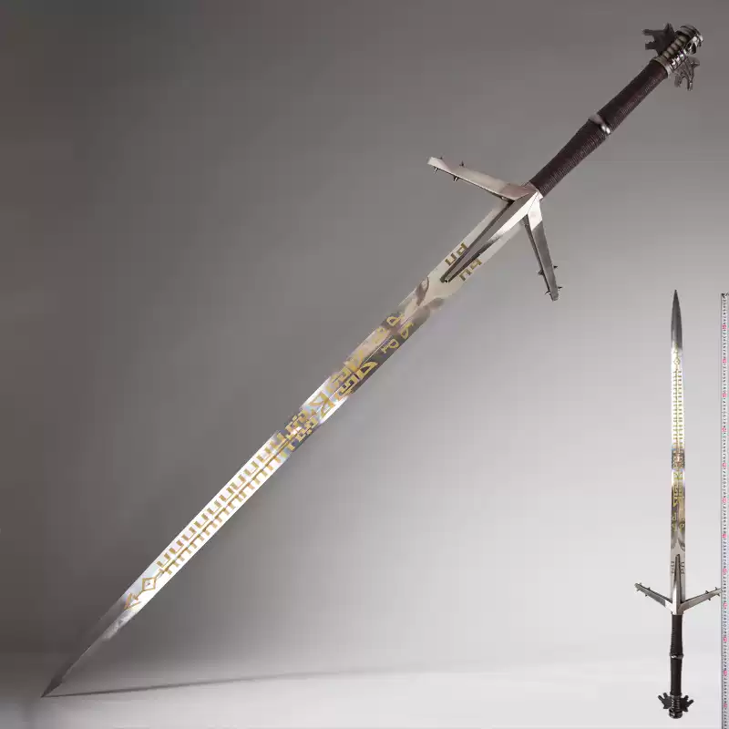 巫师3狂猎湖女剑1比1比例金属银剑未开