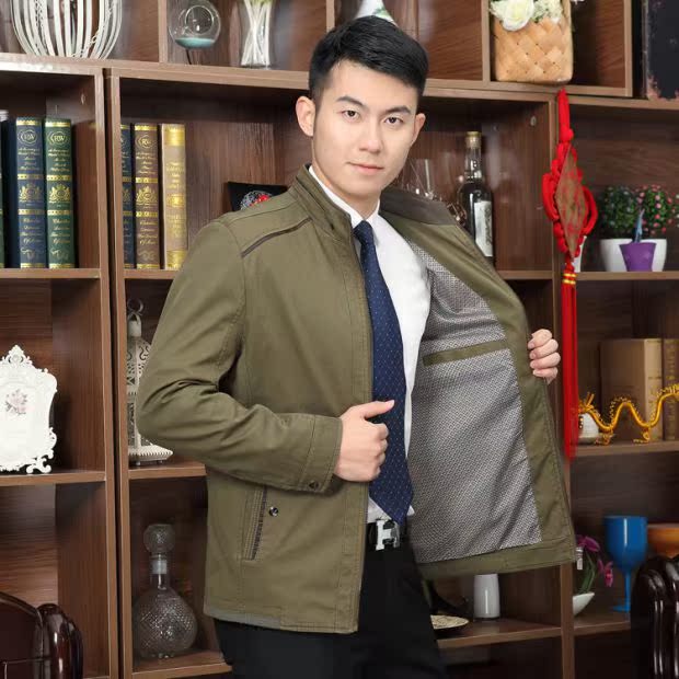 Mùa xuân mỏng phần trung niên áo khoác nam cổ áo nam cổ áo trung niên nam tải cotton giản dị mùa xuân và mùa thu ao khoac nam