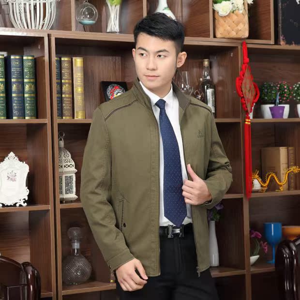 Mùa xuân mỏng phần trung niên áo khoác nam cổ áo nam cổ áo trung niên nam tải cotton giản dị mùa xuân và mùa thu ao khoac nam