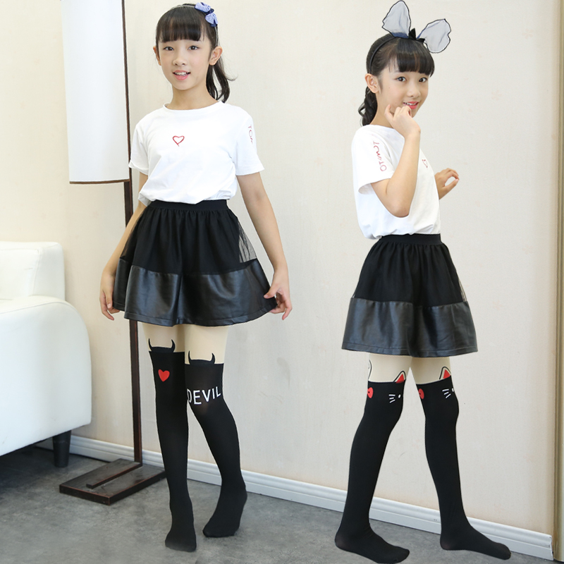 Children splice silk stockings pantyhose false mid-cylinder socks over knee socks girls dance socks cute cartoon inner lap pants socks spring autumn