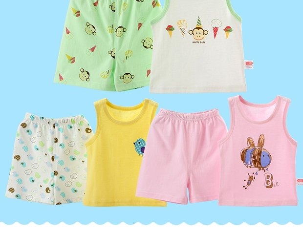 Bộ vest bé trai mùa hè nam nữ áo thun cotton không tay áo thun hai mảnh mỏng cho bé có thể mở quần áo quần yếm cho bé gái
