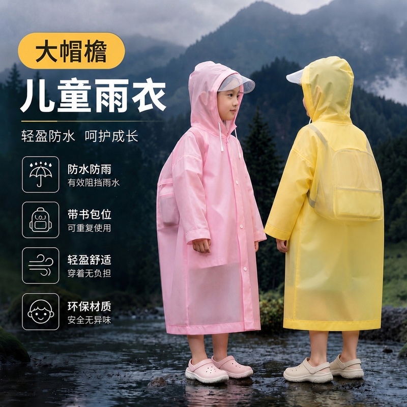Disposable Raincoat for Children Going to School, with Space for School Bags, Thickened, Long Style for Both Boys and Girls, Full-Body Rain Poncho for Heavy Rain Disposable Raincoat for Children Going to School, with Space for School Bags, Thickened, Long Style for Both Boys and Girls, Full-Body Rain Poncho for Heavy Rain
