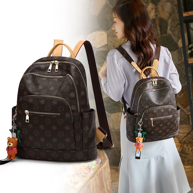 European and American wind cortex double shoulder bag 2022 new Korean style printing simple anti - theft travel carrier leisure
