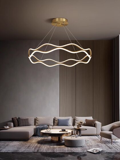 All-Copper Italian Minimalist Living Room Chandelier, Modern Simple Light Luxury Dining Room Lamp, Creative Wave Designer Main Light