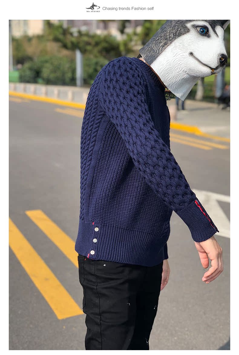 Áo len nam cổ tròn 18 mùa đông mới retro xoắn ấm đệm đầu cổ áo len cổ áo sơ mi chạm đáy áo len nam