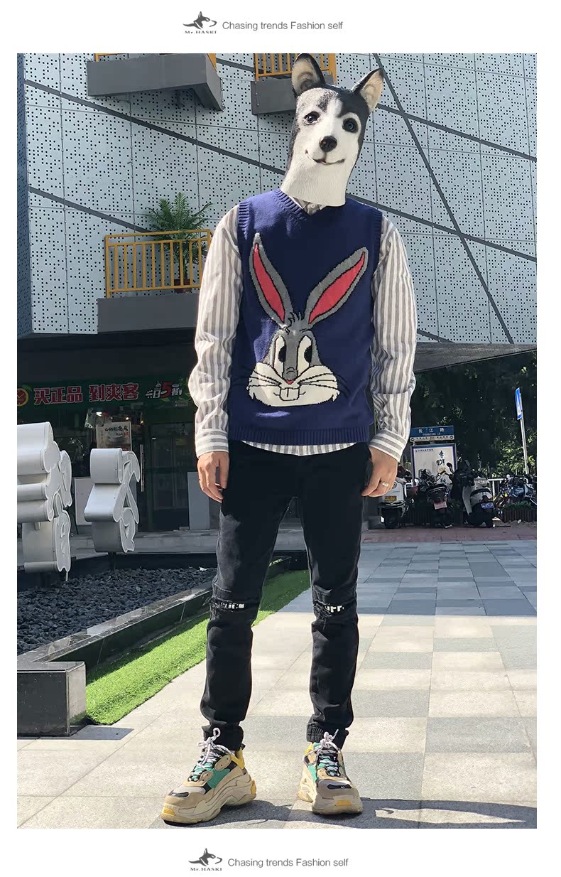 Áo len sinh viên đại học mùa thu 2018 G về nhà với thỏ Bugs V-cổ đôi đan vest vest nam và nữ áo len thu đông