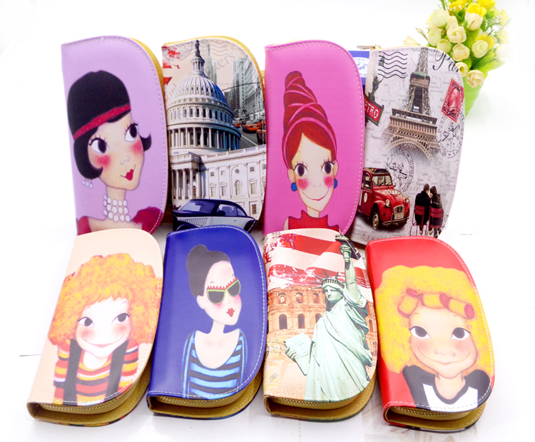 At a loss special price Korean version of the little girl retro beauty cartoon cute student zipper long version wallet card bag mobile phone bag