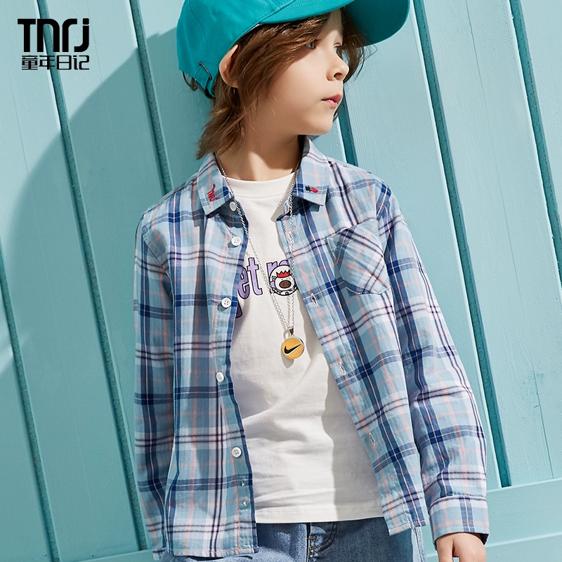 Nhật ký thời thơ ấu Áo sơ mi bé trai 2020 Áo sơ mi cotton mùa xuân chính thức cho trẻ em Beckham Trendy Flagship 361 - Áo sơ mi