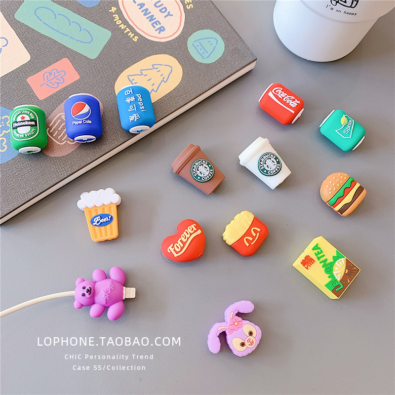 Apply Apple data line protector ear machine line protective sleeve anti-snapping cute drink personality creative silicone lady