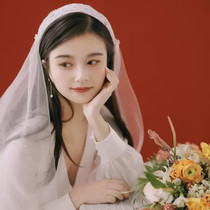 New retro head yarn lace Baotou with a long section of a double layer white photo studio writing a real styled head ornament soft