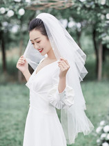Han Style Mori Series Multilayer Fluffy Bride Short head yarn minimalist wedding dress Photograph headwear Superfairy Photo Props Hard Yarn