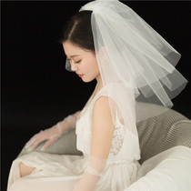 Pengpeng yarn short style simple new bride wedding yarn veil photo tour selfie head yarn double cute headdress