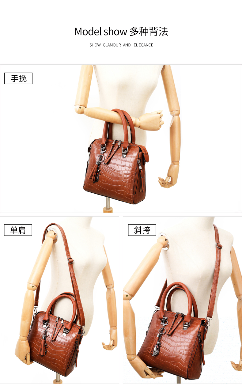 2021 New Pu Mother-and-child Bag Four-piece Suit Embossed Crocodile Pattern Solid Color Single Shoulder Handbag display picture 18