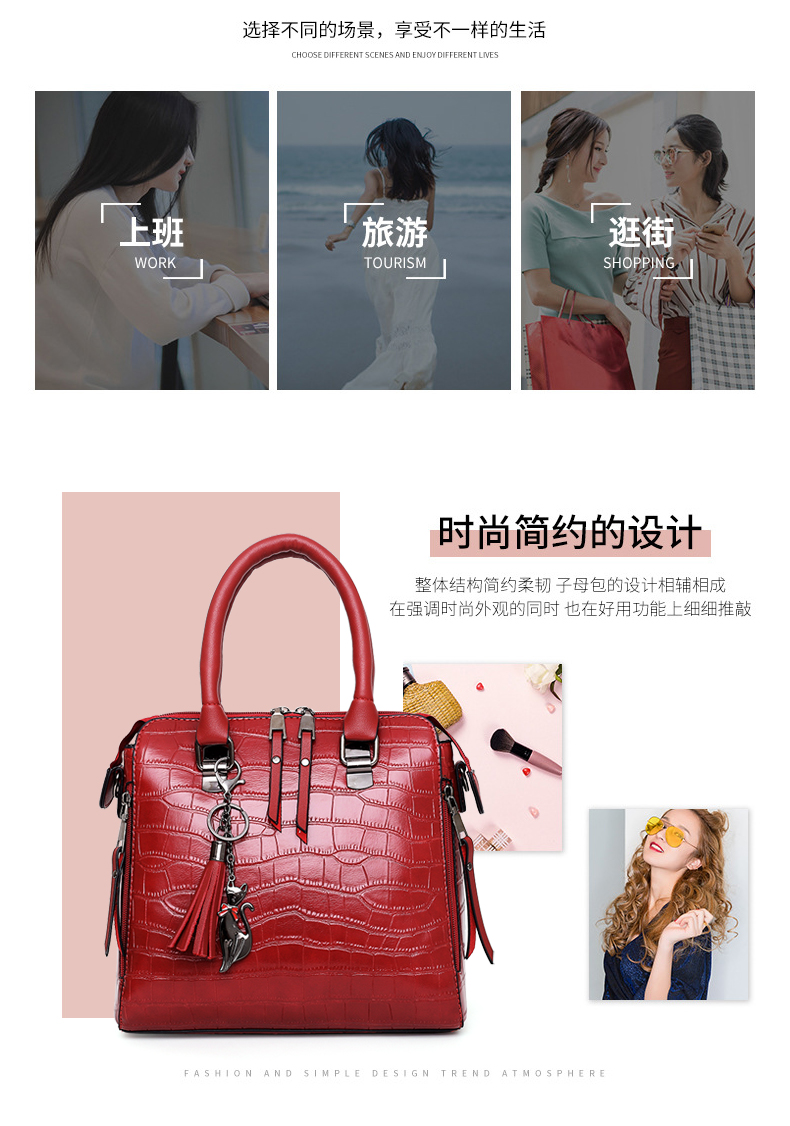 2021 New Pu Mother-and-child Bag Four-piece Suit Embossed Crocodile Pattern Solid Color Single Shoulder Handbag display picture 26