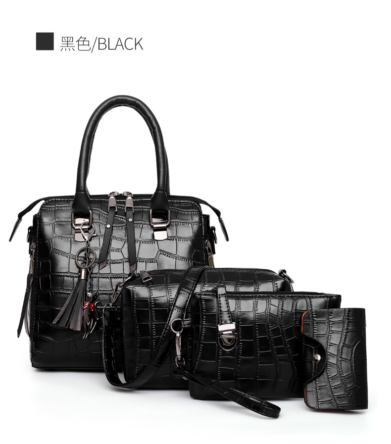 2021 New Pu Mother-and-child Bag Four-piece Suit Embossed Crocodile Pattern Solid Color Single Shoulder Handbag display picture 4