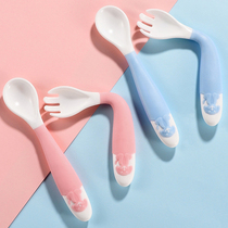 Baby spoon baby learning to eat training spoon Fork set newborn childrens tableware supplement bowl elbow soft spoon